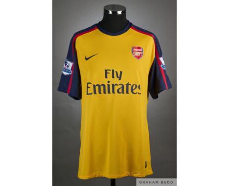 Robin Van Persie yellow, blue and red No.11 Arsenal match issued short-sleeved shirt, 2008-09, Nike, XL with crew-neck collar