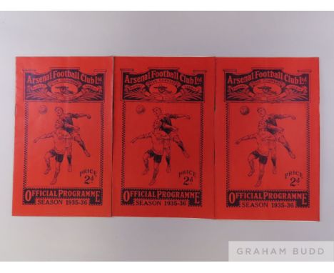 Five Arsenal home league match programmes, 1935-36 comprising Portsmouth, 22nd February 1936; Barnsley, F.A.Cup 6th Round, 29