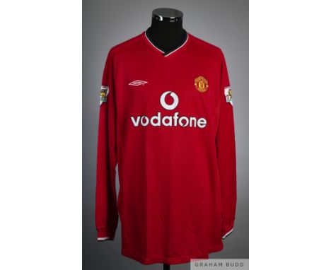 Ruud van Nistelrooy red Manchester United No.10 home shirt, season 2001-02, player issue, Umbro, size XL, long-sleeved with T