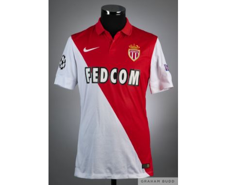 Alain Traore red and white No.25 Monaco Champions League short-sleeve shirt, 2014-15, Nike, M with button-up collar and embro