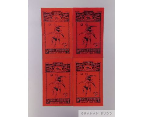 Four Arsenal home league match programmes, 1935-36 comprising Sunderland, 31st August 1935; Sheffield Wednesday 14th Septembe
