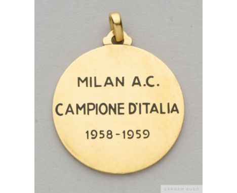 .750 gold & enamel medal awarded to Ottorino Barassi on the occasion of AC Milan's Serie A title in season 1958-59, the obver