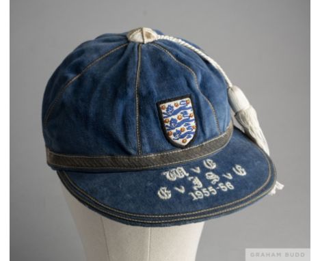 Billy Wright blue England v. Wales, Northern Ireland and Scotland International cap, 1955-56 the blue velvet cap with embroid