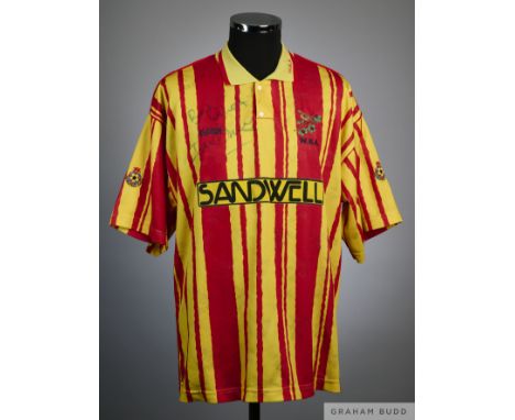 A rare 1992/3 Ian Hamilton red/ yellow no.8 West Bromwich Albion match worn short sleeved Albion Collection shirt size 42/44,