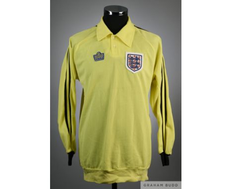 Peter Shilton yellow No.1 England international long-sleeved goalkeepers shirt, late 1970s, Admiral, X/Large with button-up c