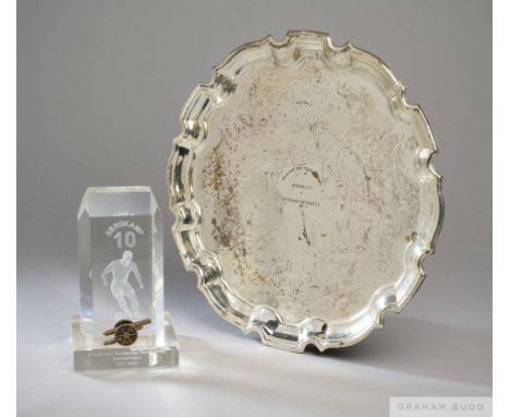 Graham Rix Testimonial commemorative tray Arsenal FC v Tottenham Hotspur FC, 13th October 1990, silver-plated pie crust edge,