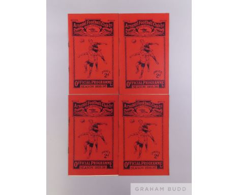 Four Arsenal home league match programmes, 1935-36 comprising Preston North End, 26th October 1935; Derby County, 9th Novembe