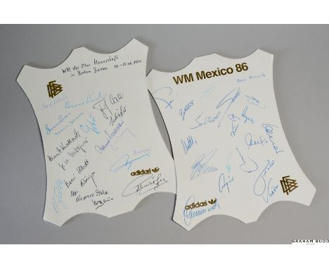 Two unusual German Football Association autographed calf skin desk pads, World Cup 1954 and 1986 nicely presented, comprising