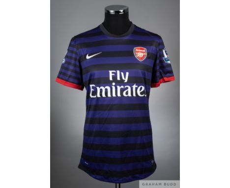Aaron Ramsay purple and black hooped no.16 Arsenal away shirt from the 2012-13 season,  Player issued short sleeved example w