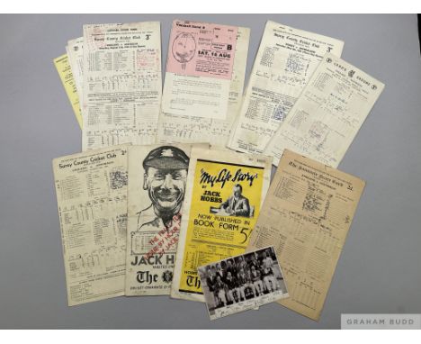 Collection of fourteen various cricket scorecards 1934 to 1950s including England v. Australia 18th August 1934, 20th August 