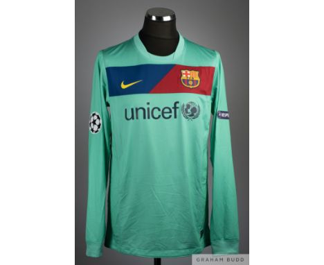 Adriano green, claret and blue No.21 Barcelona v. Arsenal Champions League match issued short-sleeved shirt, 2010-11, Nike, L