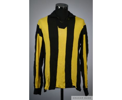 Juan Joya yellow and black No.11 Penarol v. Celtic match worn long-sleeved shirt, 1967 with v-neck collar, some slight fading