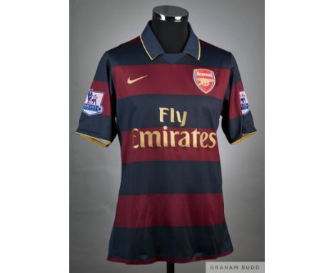 Gael Clichy blue and redcurrant No.22 Arsenal match issued short-sleeved shirt, 2007-08, Nike, M with v-neck collar and embro