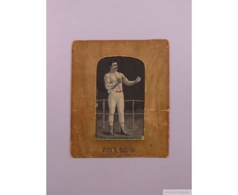 A Victorian silk Stevengraph of John L Sullivan, produced by Thomas Stevens of Coventry, England series was produced circa 18