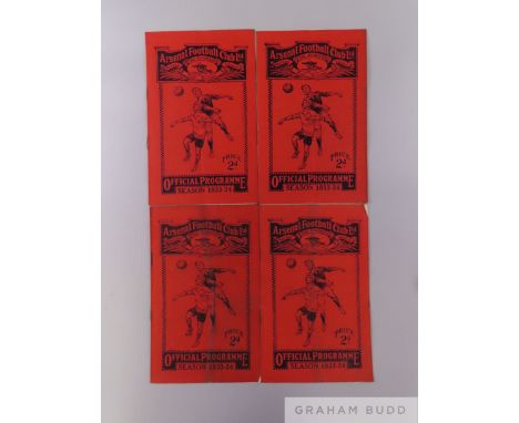 Four Arsenal home league match programmes, 1933-34 comprising Wolverhampton Wanderers, 24th March 1934; Derby County, 30th Ma