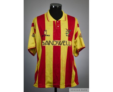 A rare 1991/92 red/yellow no.2 West Bromwich Albion match issued short sleeved Influence shirt. size L, button up collar, emb