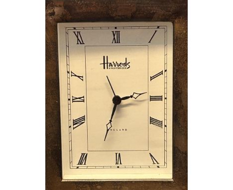 Hallmarked 1994 Sheffield silver Harrods of Knightsbridge mahogany backed quartz alarm mantle clock 17 cm x 13 cm 