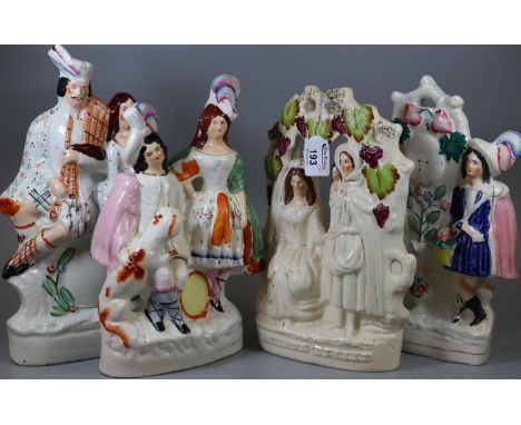 Collection of four 19th century Staffordshire flat back figure groups, some of Scottish origin. (4) (B.P. 21% + VAT)Clock gro