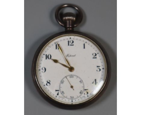 Silver 'Federal' open faced pocket watch with white enamel face. Birmingham hallmarks.(B.P. 21% + VAT) 
