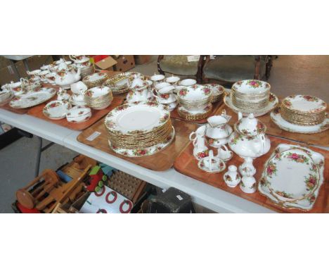 Eight trays of Royal Albert bone china 'Old Country Roses' design tea, dinnerware and other items to include; cups, saucers, 