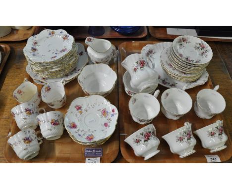 Two trays comprising Royal Albert 'Lavender Rose' part teaware with six cups, seven saucers, four side plates, a large plate,
