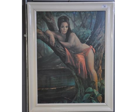 After J F Lynch, girl on a branch 'The Woodland Goddess' , coloured print. 78 x 58 cm approx.(B.P. 21% + VAT) Looks good, no 