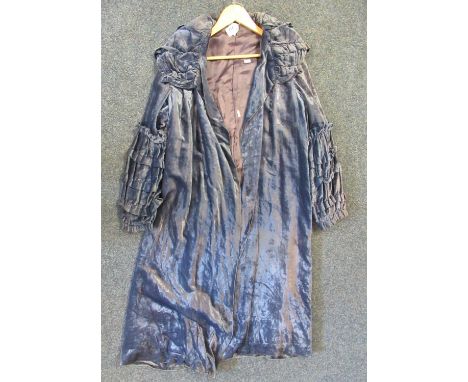 Blue velvet early 20th Century coat with ruched sleeves and collar. (B.P. 21% + VAT) Generally good condition for age and wea
