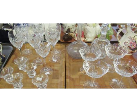 Two trays of glassware to include; champagne glasses with star cut bases, vintage style liqueur glasses, hock glasses, two de