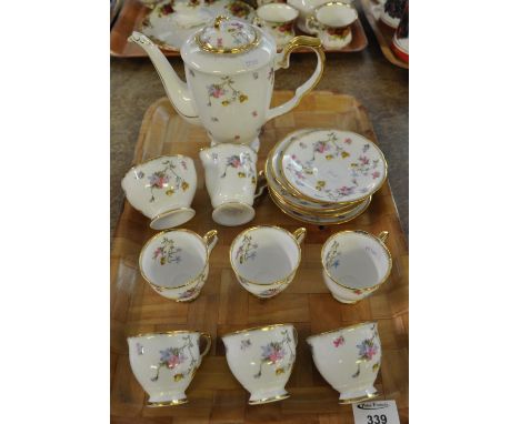 Royal Stafford fine bone china coffee set 'Violets-Pompadour' pattern, wild flowers on a cream ground with gilt edging compri