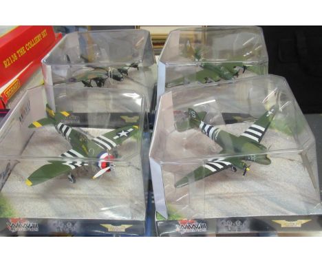 Four corgi WWII legends diecast model planes in original packaging to include P-47D Thunderbolt, Bowen B-17F, Knock Out Dropp