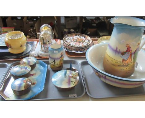 Falconware jug and basin set with matching accessories decorated with Dutch figures in a landscape. (B.P. 21% + VAT)