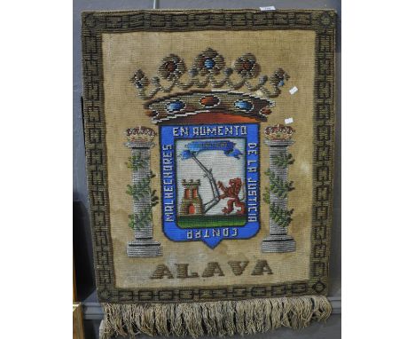 Probably 19th Century tapestry heraldic banner, 'Alava'. 80 x 68cm approx. (B.P. 21% + VAT) 