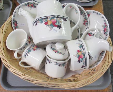 Royal Doulton English fine bone china 'Autumn's Glory' design 12 piece teaset with teapot, in a basket. (B.P. 21% + VAT) 