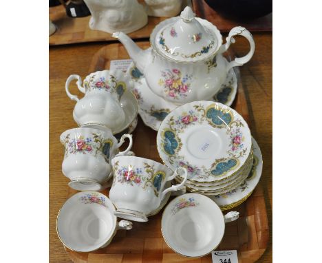 Tray of Royal Albert 'Berkley' design tea set comprising: teapot, jug and basin, six cups and saucers, six sides plates and a