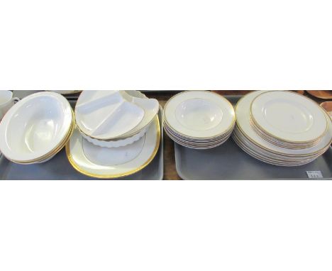 Royal Worcester English fine bone china 'Strathmore' design dinnerware with gilt edging, including; plates, bowls, serving tr
