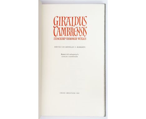 Gregynog Press. Giraldus Cambrensis, edited by Brynley F. Roberts, illustrated with wood-engravings by Colin Paynton, limited