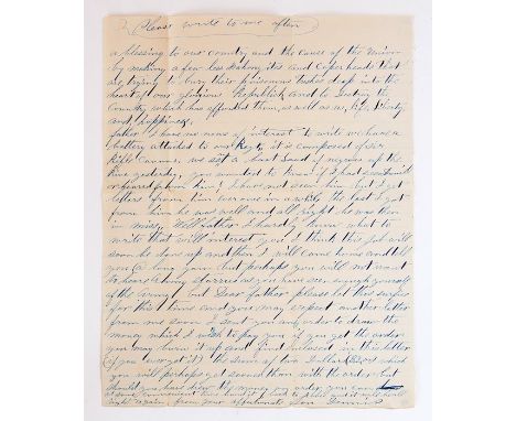 American Civil War Interest. Manuscript letter, 'New Madrid, Missouri', dated 26 March 1863, addressed to 'Dear Father' from 