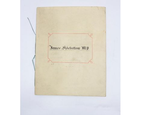 Manuscript biography of James Sidebottom (1824-1871), Conservative Party politician, entirely handwritten in black ink by his