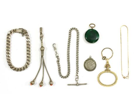 A small quantity of jewellery, to include a 9ct gold anklet, 227mm long, 1.72g, a silver curb link bracelet with box clasp, 3