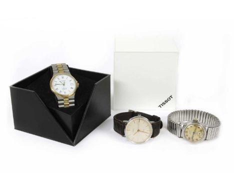 A gentlemen's bi-colour Tissot 'Seastar' quartz bracelet, ref. D391, white dial with black Roman numerals and date aperture, 