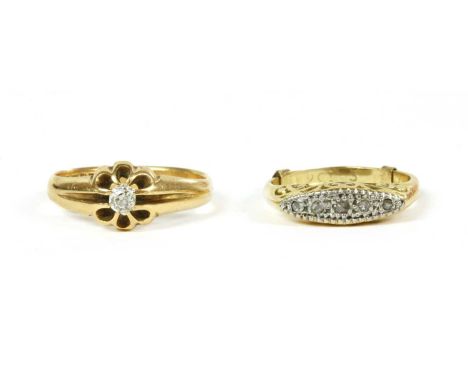 An 18ct gold single stone diamond ring, a Swiss cut diamond, claw set to grooved shoulders and a D section shank, London 1919