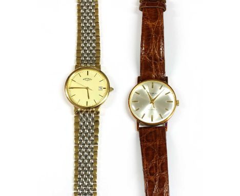 A gentlemen's bi-colour stainless steel Rotary quartz bracelet watch, ref. 11002, champagne dial with baton hour markers and 