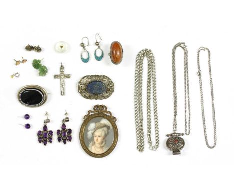A quantity of jewellery, to include a sterling silver curb link Albert chain, with swivel clasp, T-bar deficient, a sterling 