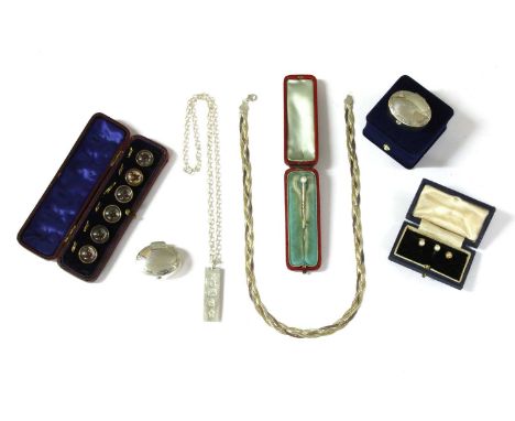 A quantity of jewellery, to include three pearl set dress studs, two marked 9ct, one hallmarked 9ct gold, Chester 1908, and a