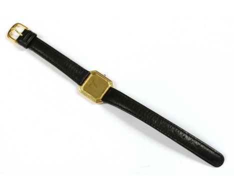 A ladies' gold Baume &amp; Mercier mechanical strap watch, ref. 38259, 24mm square case with canted corners, with gilt dial, 