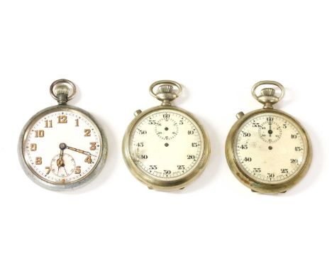 A Grana military top wind open-faced pocket watch, 53mm diameter with white enamel dial, Arabic numerals, cathedral hands and