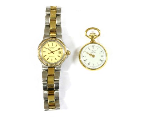 A ladies' bi-colour Raymond Weil 'Amadeus 200' quartz bracelet watch, ref. 9202, together with a Halcyon Days enamel fob watc