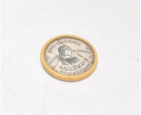 A rare late 19th Century Victorian advertising disc / mirror having a paper insert for Holloway's Pills &amp; Ointments 'Ever