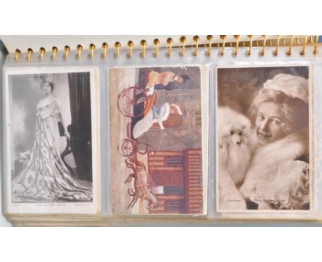 An album of postcards dating from the early 20th Century Edwardian era to include actors and actresses, some being signed inc