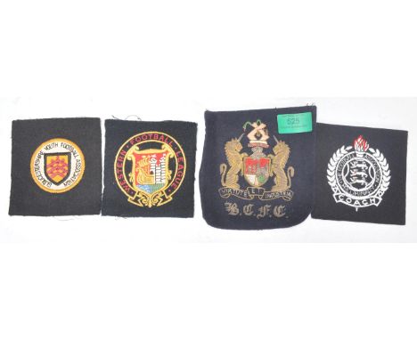 A selection of vintage local West country related embroidered football badges to include a Bristol City crest embroidered wit